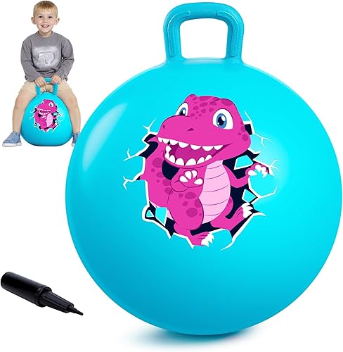 EVERICH TOY Bola de tolva para niños de 4 a 8 años, bola de salto de dinosaurio Hoppity de 18 pulgadas, bolas inflables con asa, juguetes de salto