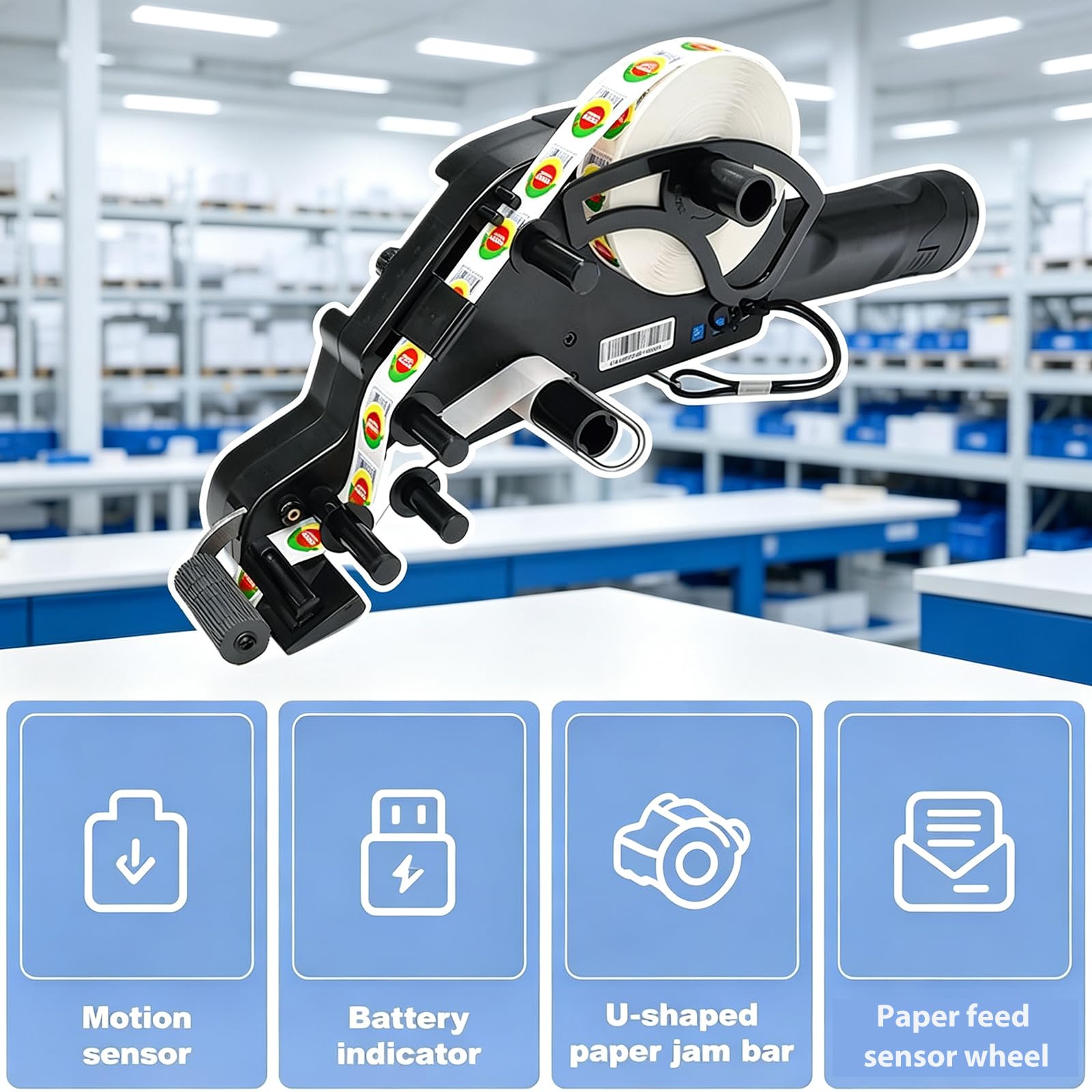 MObyat Etichettatrice Manuale, Dispenser Automatico di Etichette con Sensore di Alimentazione Carta, Larghezza Etichetta 15-80 Mm, Durata Batteria 16 Ore, per Vendita al Dettaglio E Magazzino.