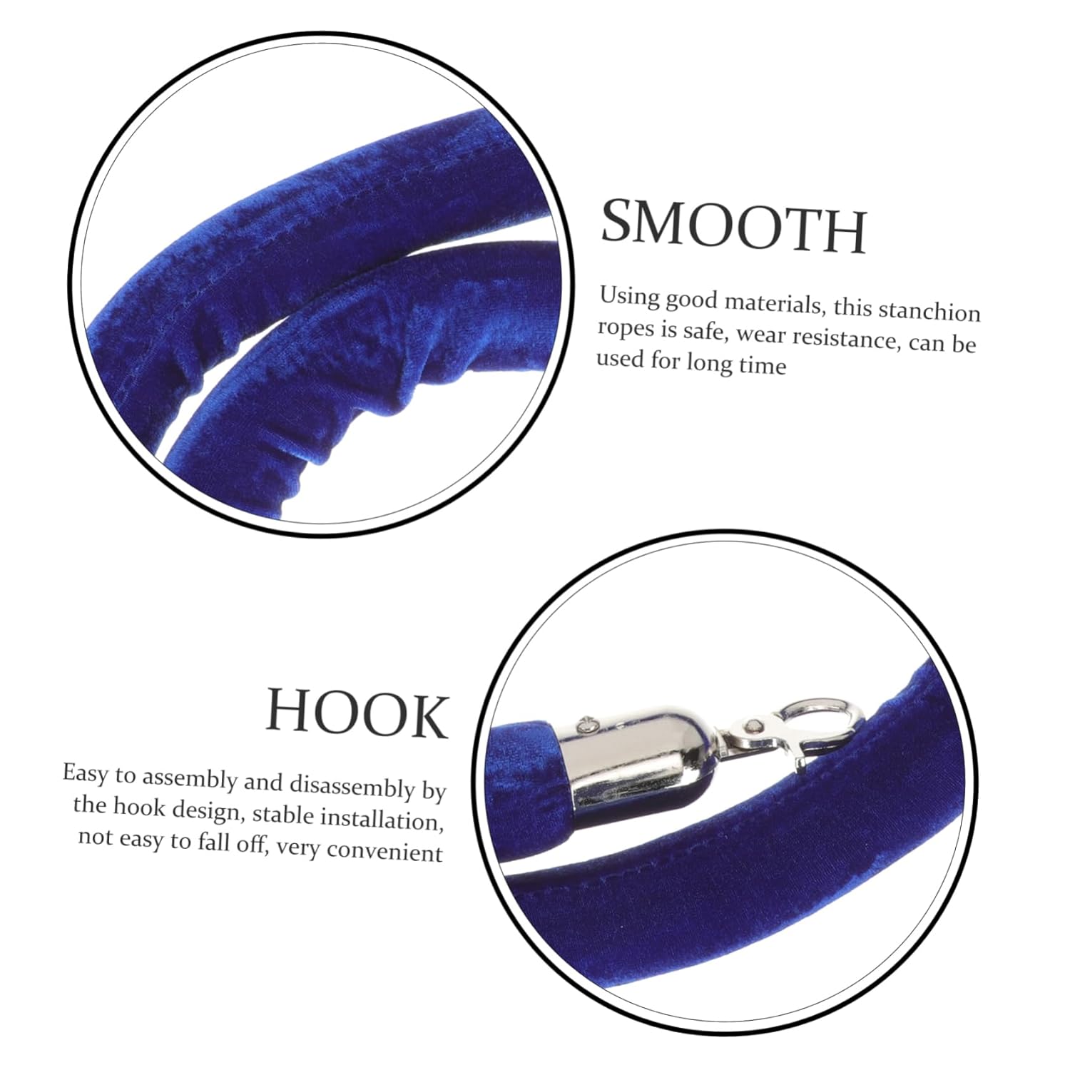 Zerodeko 2pcs Velour Stanchion Rope with Hooks for Decorative Barrier Rope for Theaters and Events and Design for Stanchion Posts