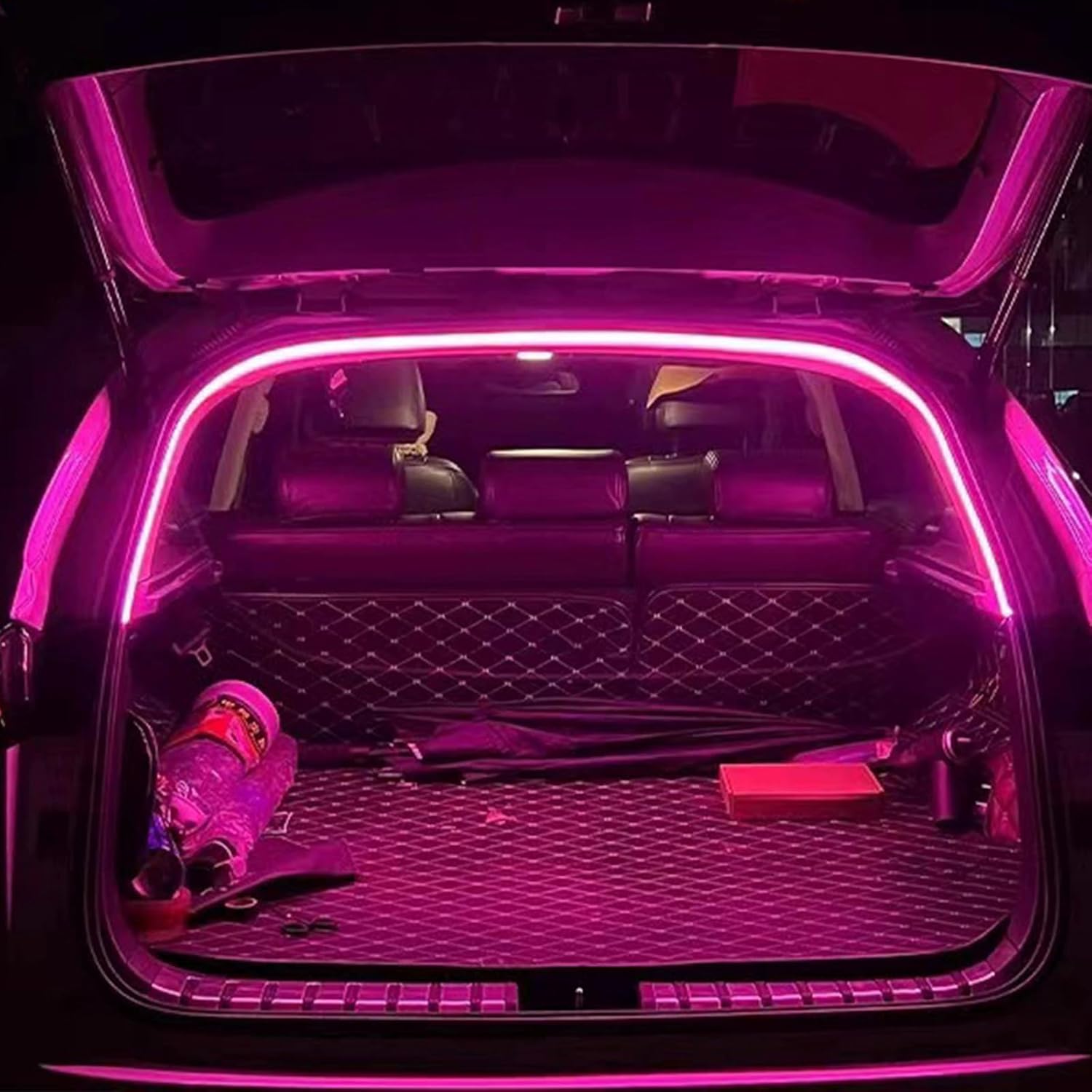 Car Trunk LED Strip Light for Kia Quoris/Sedona/Soluto/Syros/Tasman/Tonic/Venga/Visto Bright Auto Trunk Interior Lamp Decoration Flexible Cutting,Pinkish purple-2M