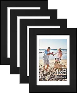 decorUhome 4x6 Picture Frame, Display Pictures 3.5x5 with Mat or 4x6 without Mat, Wall & Tabletop Display Photo Frame, Black, 4 Pack