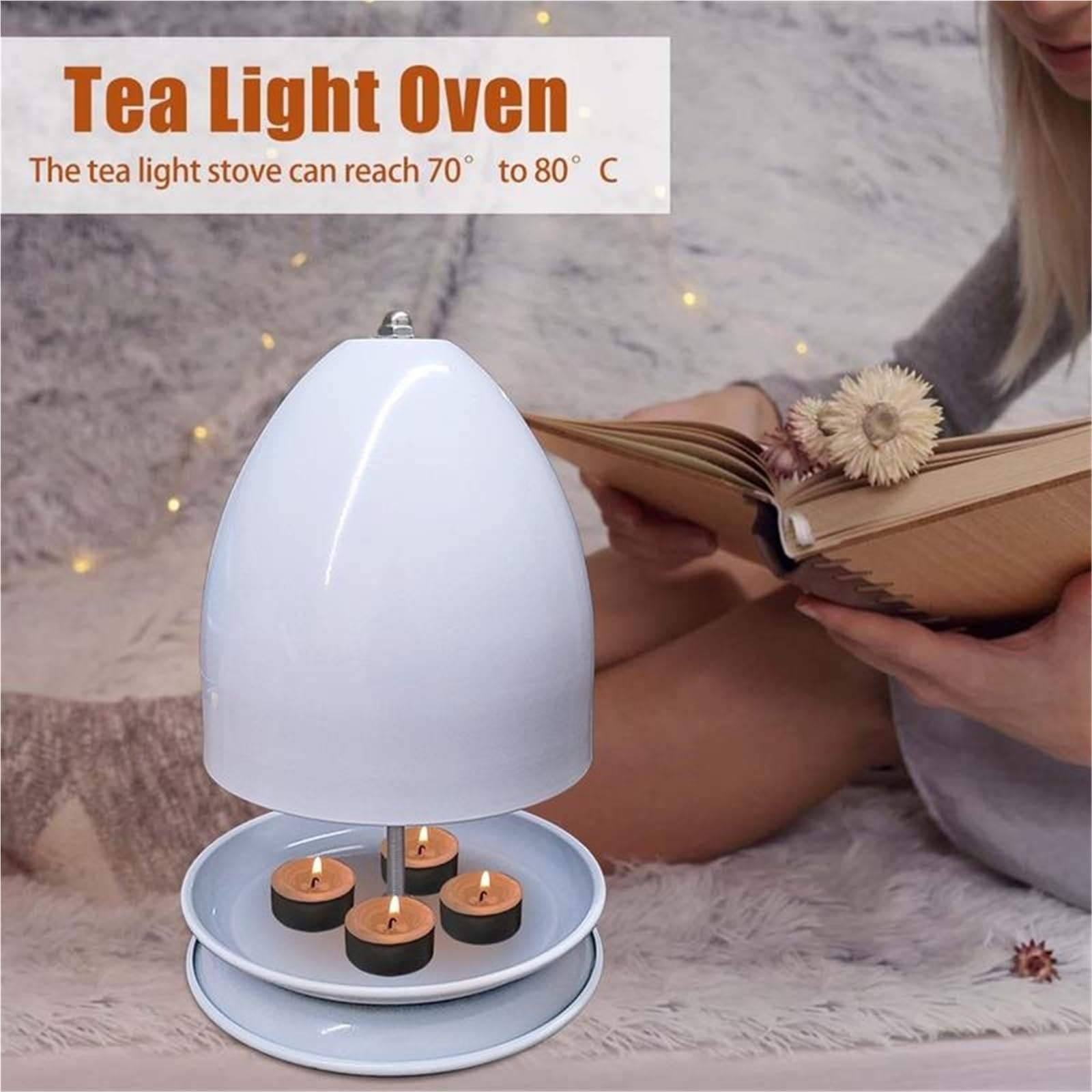 Estufa para Portavelas De Té Calentador de Velas té, Calentador Doble Pared, sobremesa, Horno, Metal(Orange)