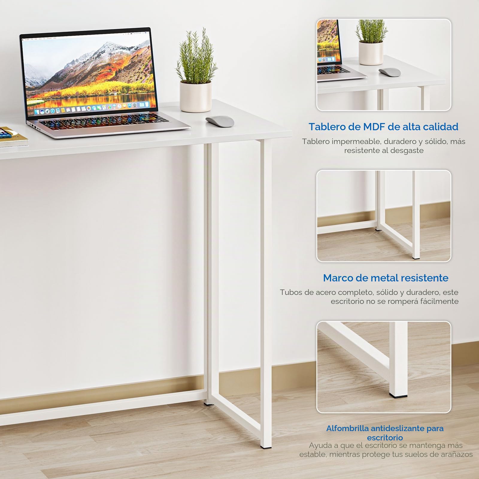 Dripex Mesa Escritorio Plegable, Mesa Ordenador, Compacto sin ensamblaje, Mesa de Estudio para Casa Oficina, Escritorio para computadora Manualidades, Blanca, 80 x 45 x 74 cm