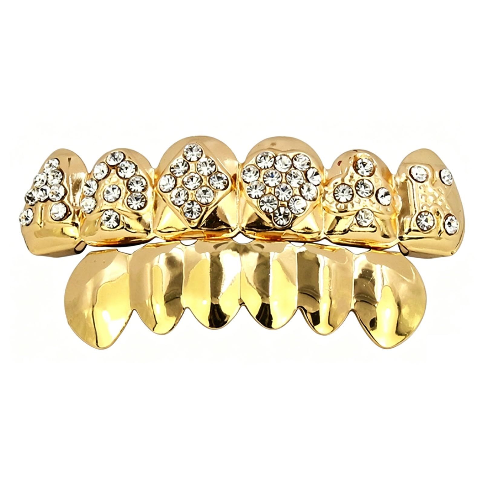 yufana 18k Gold Plated Gold, Hip-Hop Mouth Fence for Men and Women, Tooth Fence for Top and Bottom, Shiny Gold Color for Clown Rapper, Halloween Role-Playing Party Gift — image 1