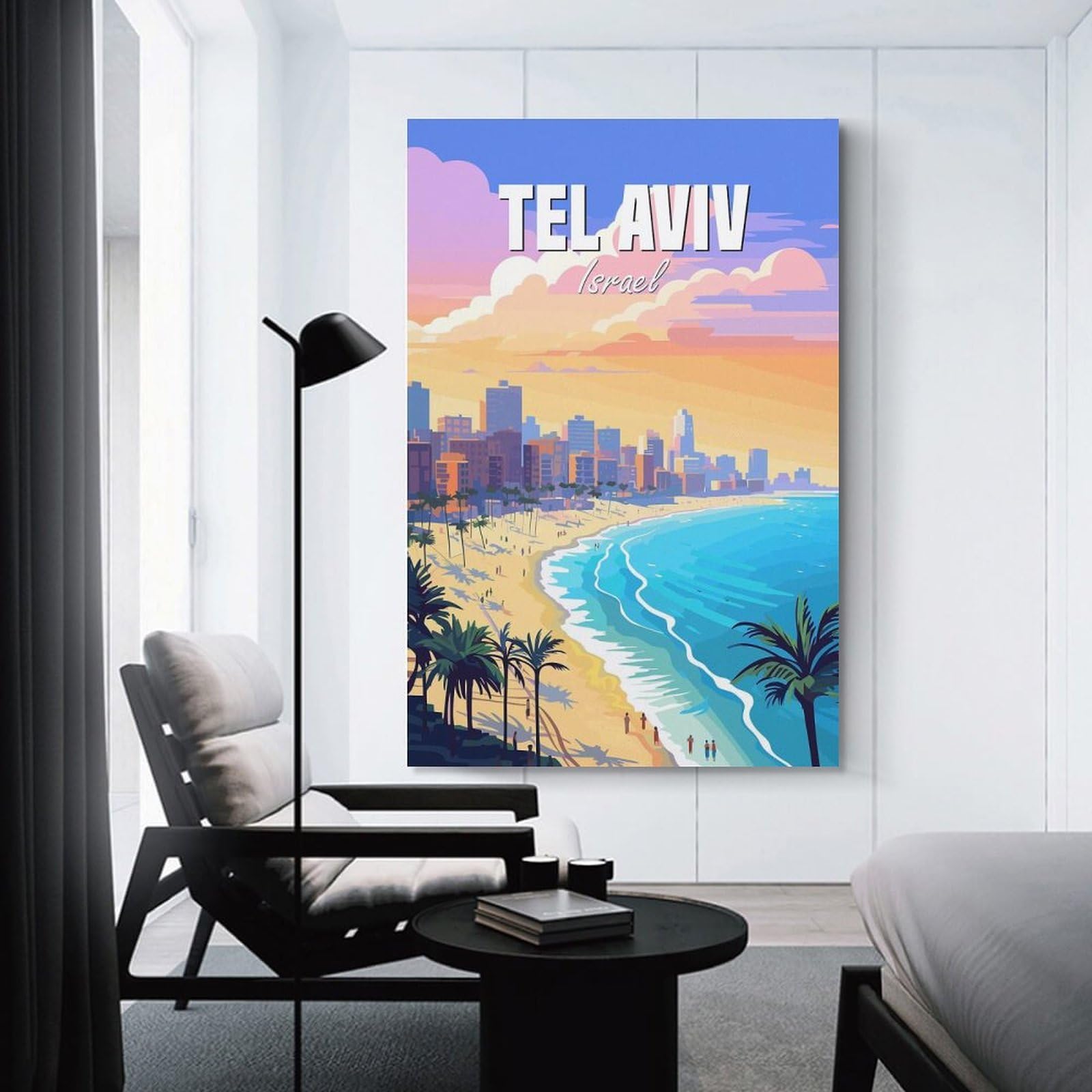 Junmoney Hanging Wall Art Tel Aviv, 24x36inch(60x90cm), for Contemporary Homes, Apartments Or Offices, Stylish Wall Art for Fresh Spaces