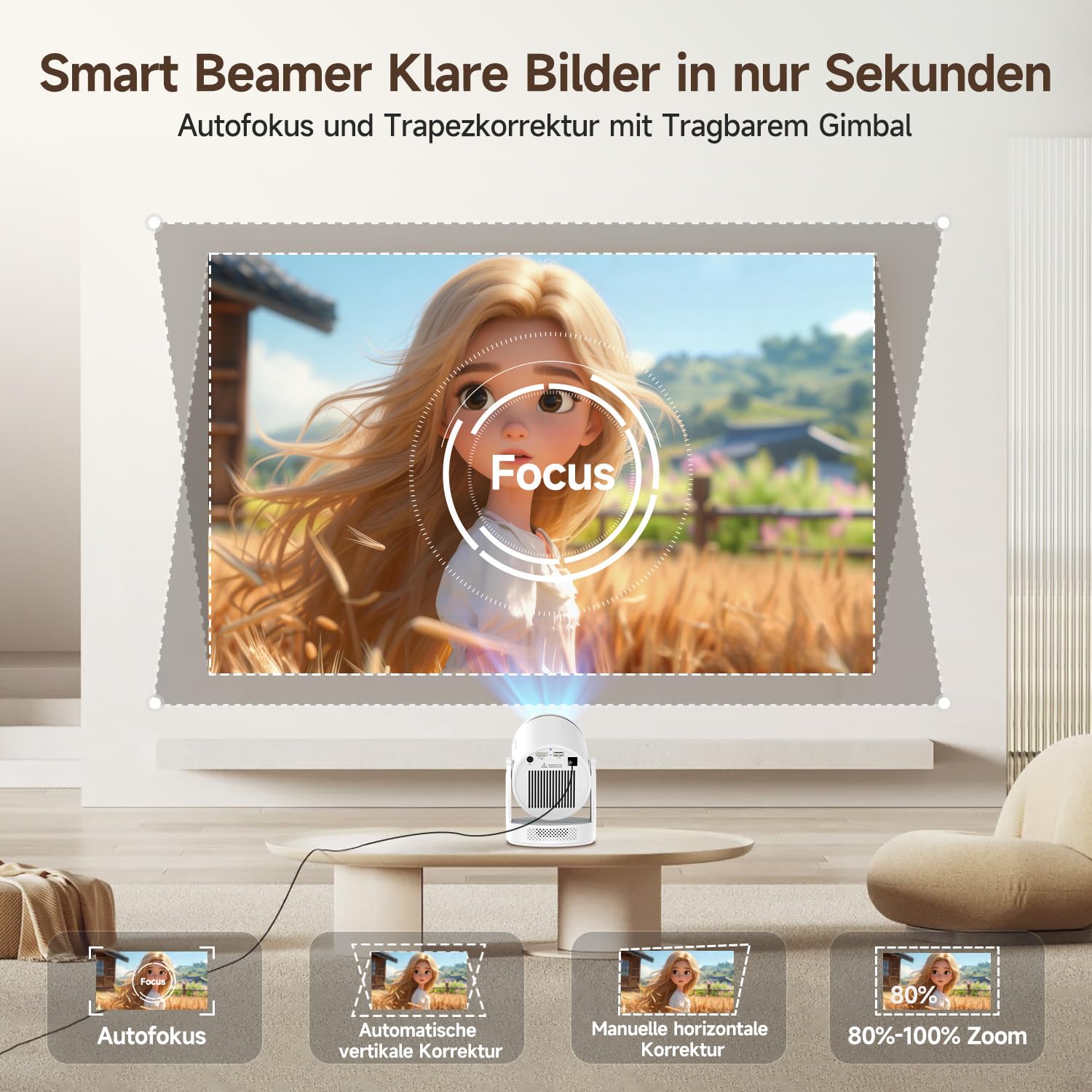 【Autofokus】 Magcubic Mini Beamer 4K HY320pro, Projektor mit Native 1080p, 400 ANSI, 10000:1 Kontrast, Automatische Trapezkorrektur, WLAN 6 BT 5.4, Beamer 4K Heimkino fürZuhause, Garten & Büro