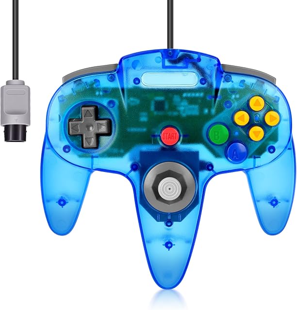 FISUPER N64 Controller Wired Classic Game Controller Joystick for N64 Console (Clear Blue)