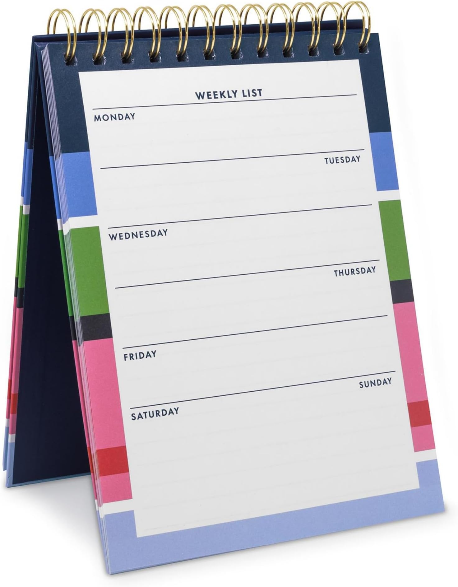 Undated Weekly Spiral Planner Notepad, Desk Planner, Calendar Pad with 52 Sheets, Weekly Desktop Calendar Agenda, Sunny Day Stripe