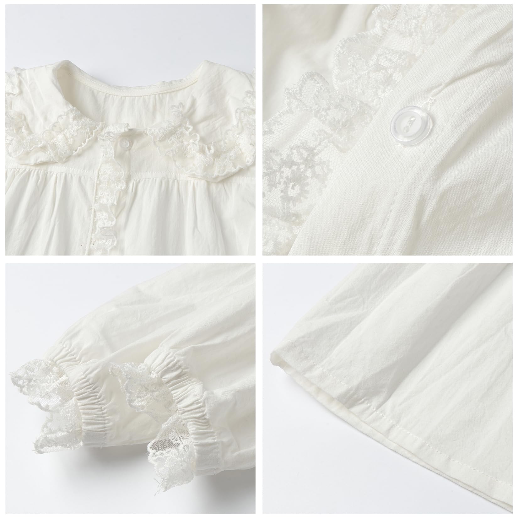 Mud Kingdom Camicia da bambina con colletto alla Peter Pan e pizzo a maniche lunghe uniforme scolastica in cotone