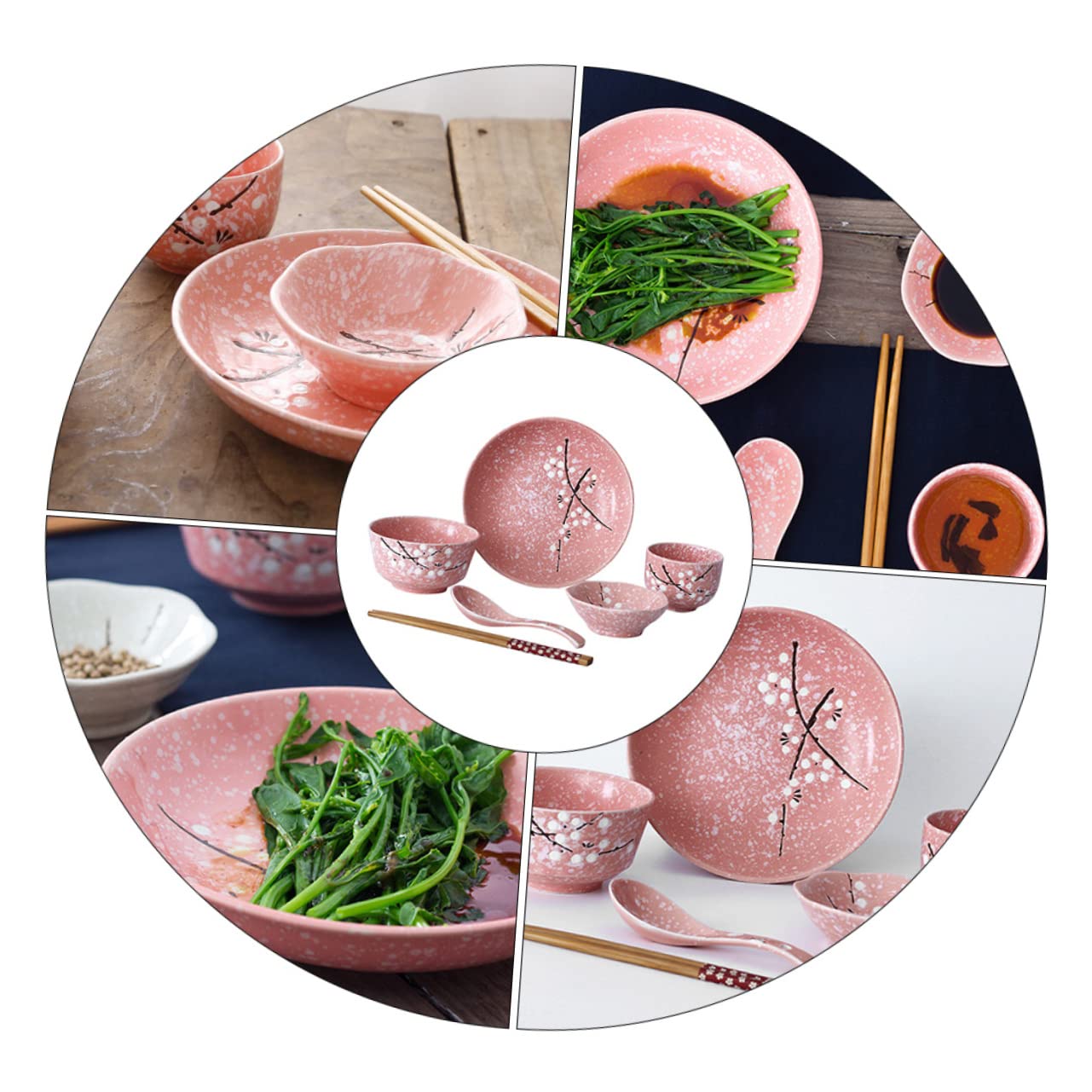 Service de Table Japonerie en Céramique Rose, 12 Pièces pour Maison | Style Délicat, Usage Maison ou Restaurant, Ensemble Unique, Finition Rose, Composition Céramique