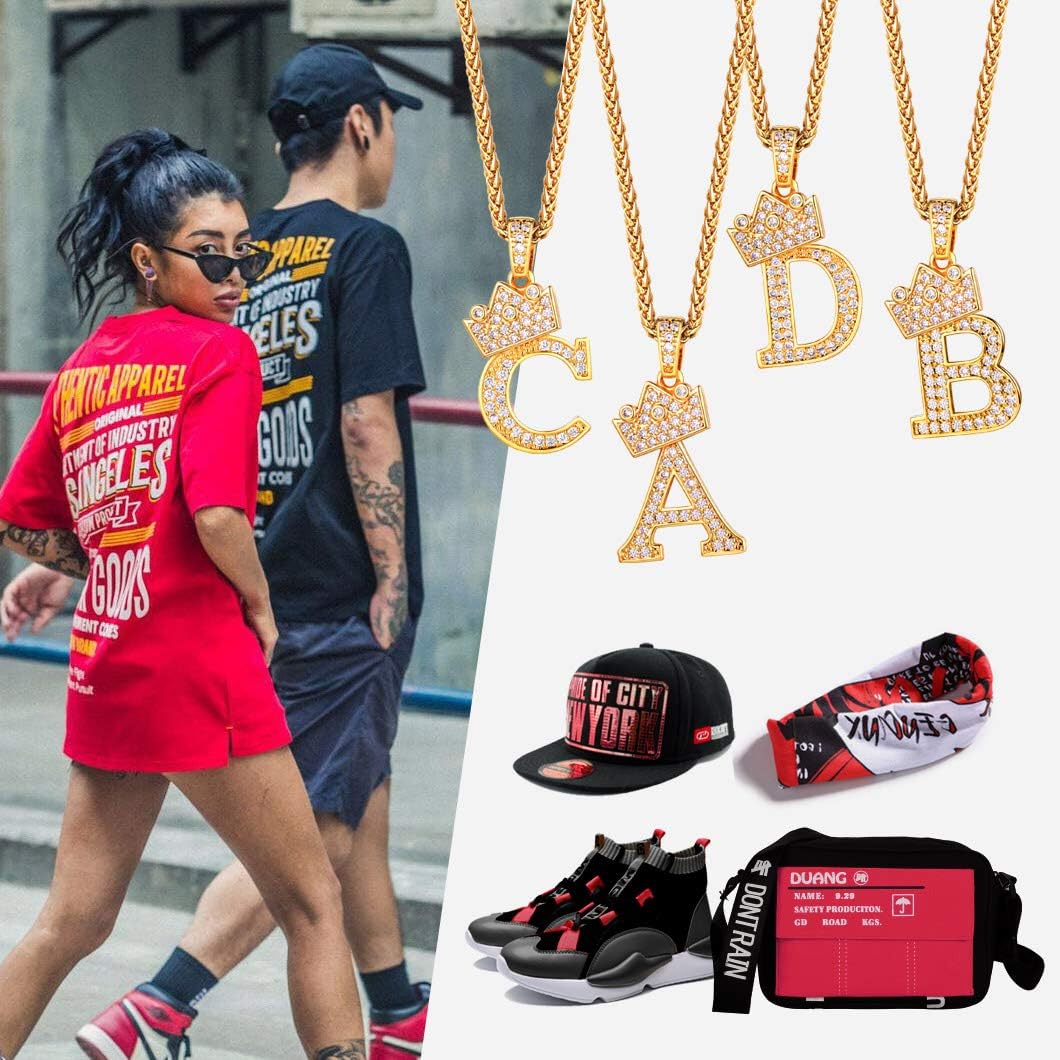 Miniatura 2 de Collar Richsteel dije de letra inicial A-Z con corona chapado en oro de 18 quilates dije de letra con circonita cúbica brillante con cadena de 22