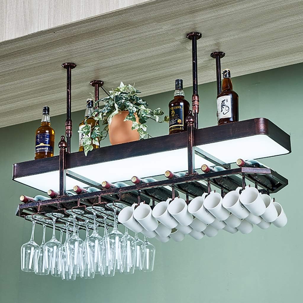 Adjustable Hanging Wine Rack with Light Box Multifunctional Home Decoration for Wine Glasses