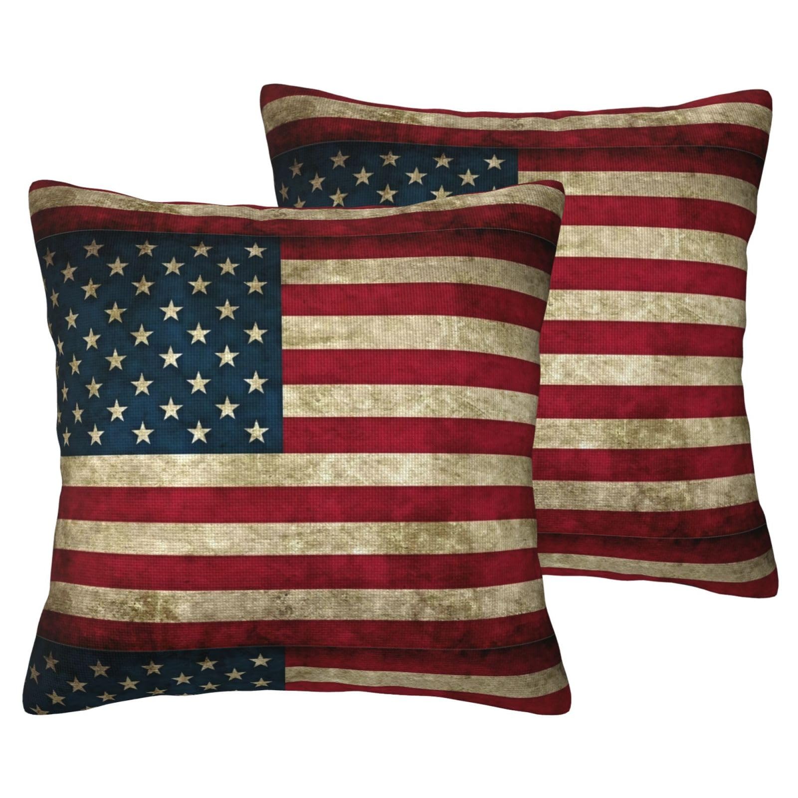 Coussin drapeau américain pour salon : lot de 2 housses déco ambiance vintage