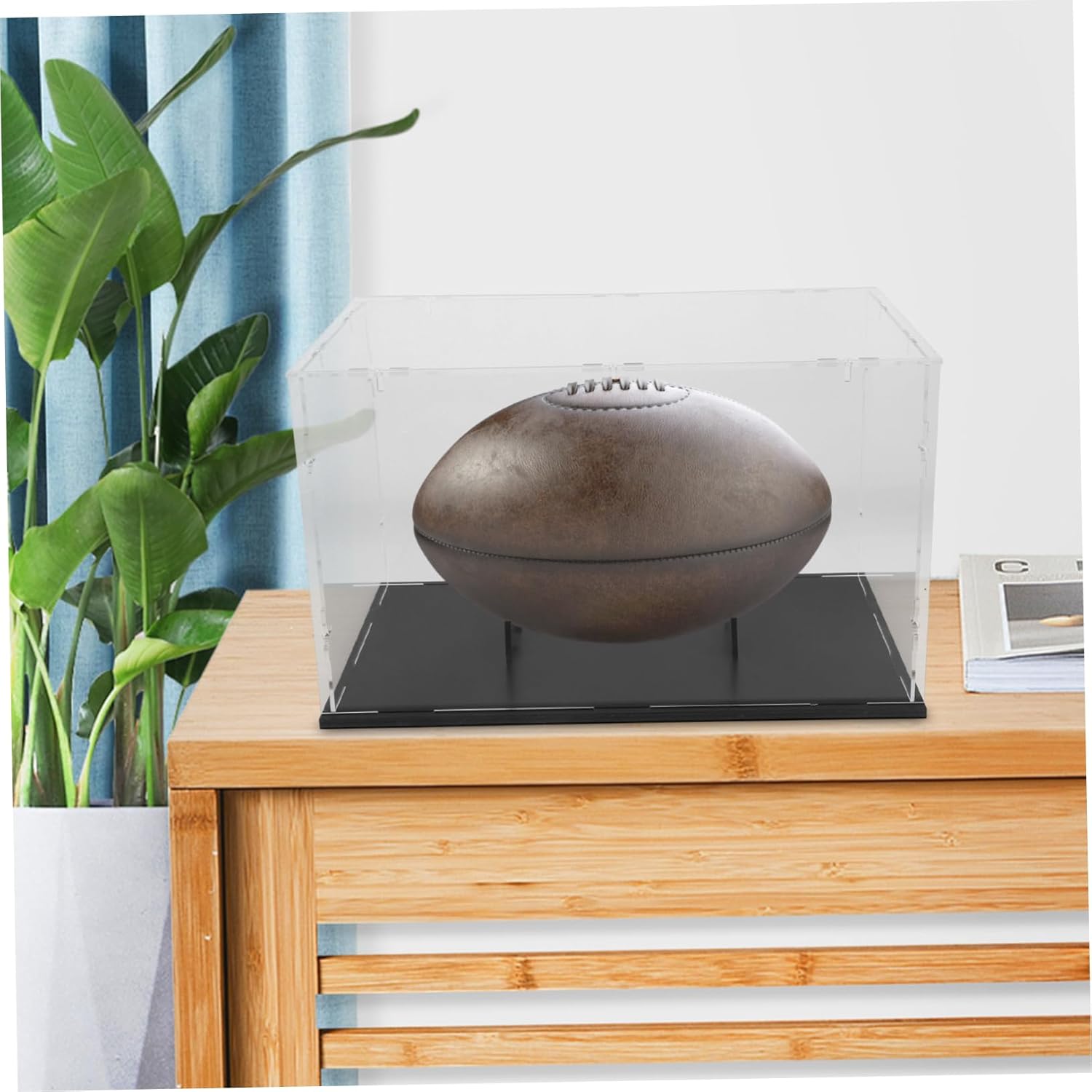 Ciieeo Acrylic Rugby Ball Display Case Transparent Multi-use Showcase with Stable Base for Home and Office Storage Quick Access to Memorabilia