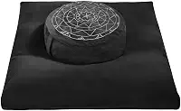 Conjunto de almofadas de meditação Zafu & Zabuton - Casco de trigo sarraceno e almofadas de espuma de memória, suporte ergonômico para ioga, atenção plena - capa de veludo orgânico, tamanho grande