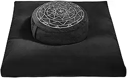 Conjunto de almofadas de meditação Zafu & Zabuton - Casco de trigo sarraceno e almofadas de espuma de memória, suporte ergonômico para ioga, atenção plena - capa de veludo orgânico, tamanho grande