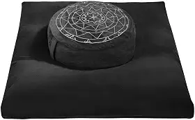 Conjunto de almofadas de meditação Zafu & Zabuton - Casco de trigo sarraceno e almofadas de espuma de memória, suporte ergonômico para ioga, atenção plena - capa de veludo orgânico, tamanho grande