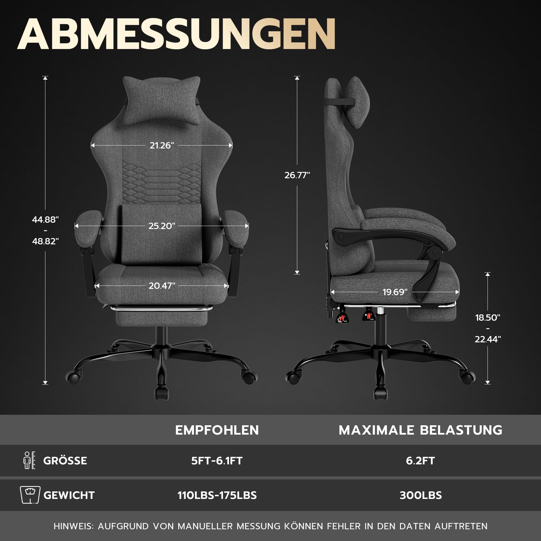 Fotel gamingowy z materiału z funkcją masażu i zagłówkiem – ergonomiczne siedzisko dla graczy z wysuwanym podnóżkiem, wygodne krzesło biurowe, ciemnoszare
