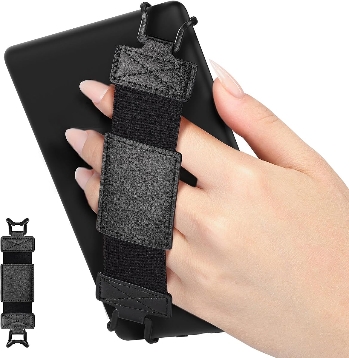 Correa de mano suave para tableta Kindle eReaders Fire de 6-8", negra | Accesorios eReader para tabletas Kindle/Kobo/Sony de 6-8", correa de mano negra de alta elasticidad, soporte ligero para agarre de dedos