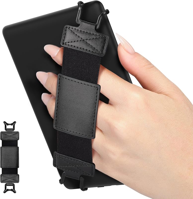 Correa de mano suave para tableta Kindle eReaders Fire de 6-8", negra | Accesorios eReader para tabletas Kindle/Kobo/Sony de 6-8", correa de mano negra de alta elasticidad, soporte ligero para agarre de dedos