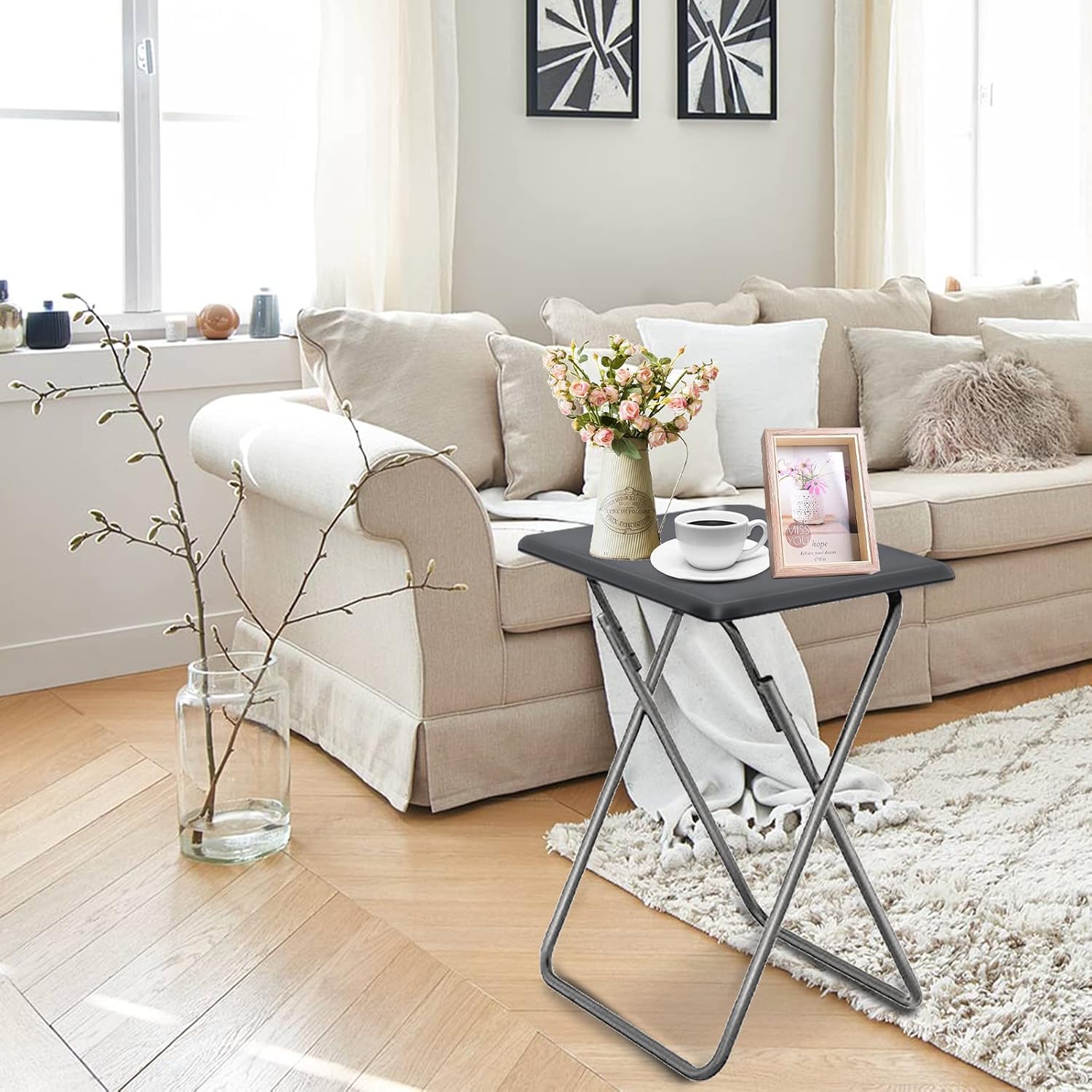 Garden 4 you Folding TV Tray Table/TV Dinner Trays Tables for Eating,Stable Tv Trays Table 25In, Folding Tray Side Table, Foldable Snack Tables for Bed & Sofa, 15 x 18.9 x 26 in (Grey,1PC) 1pc Grey