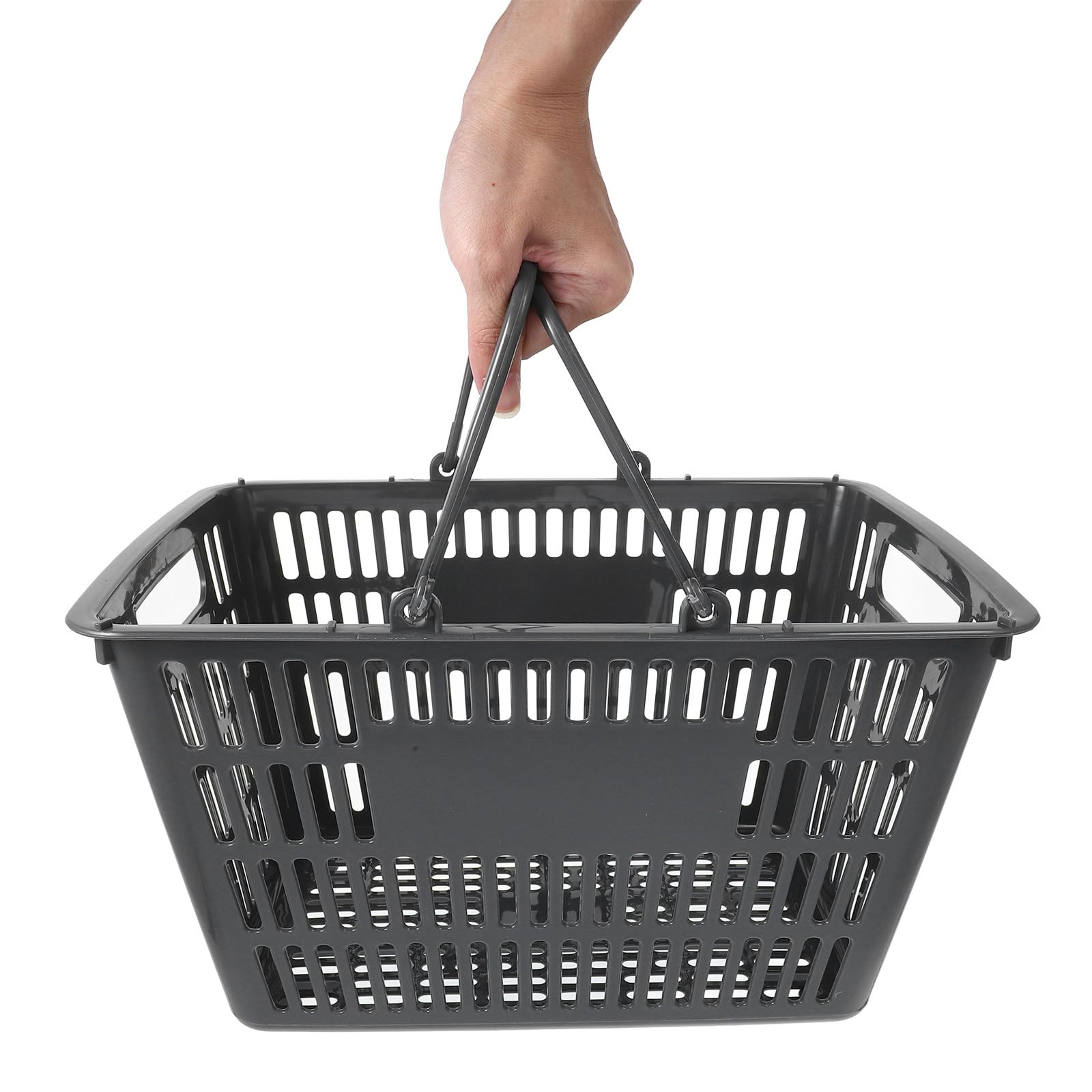 Healeved Tragbarer Aufbewahrungskorb Kunststoff 18l mit Klappbaren Griffen Organizer für Badezimmer Toilettenartikel und Küchengewürze Grauer Einkaufskorb für Supermarkt und Haushalt