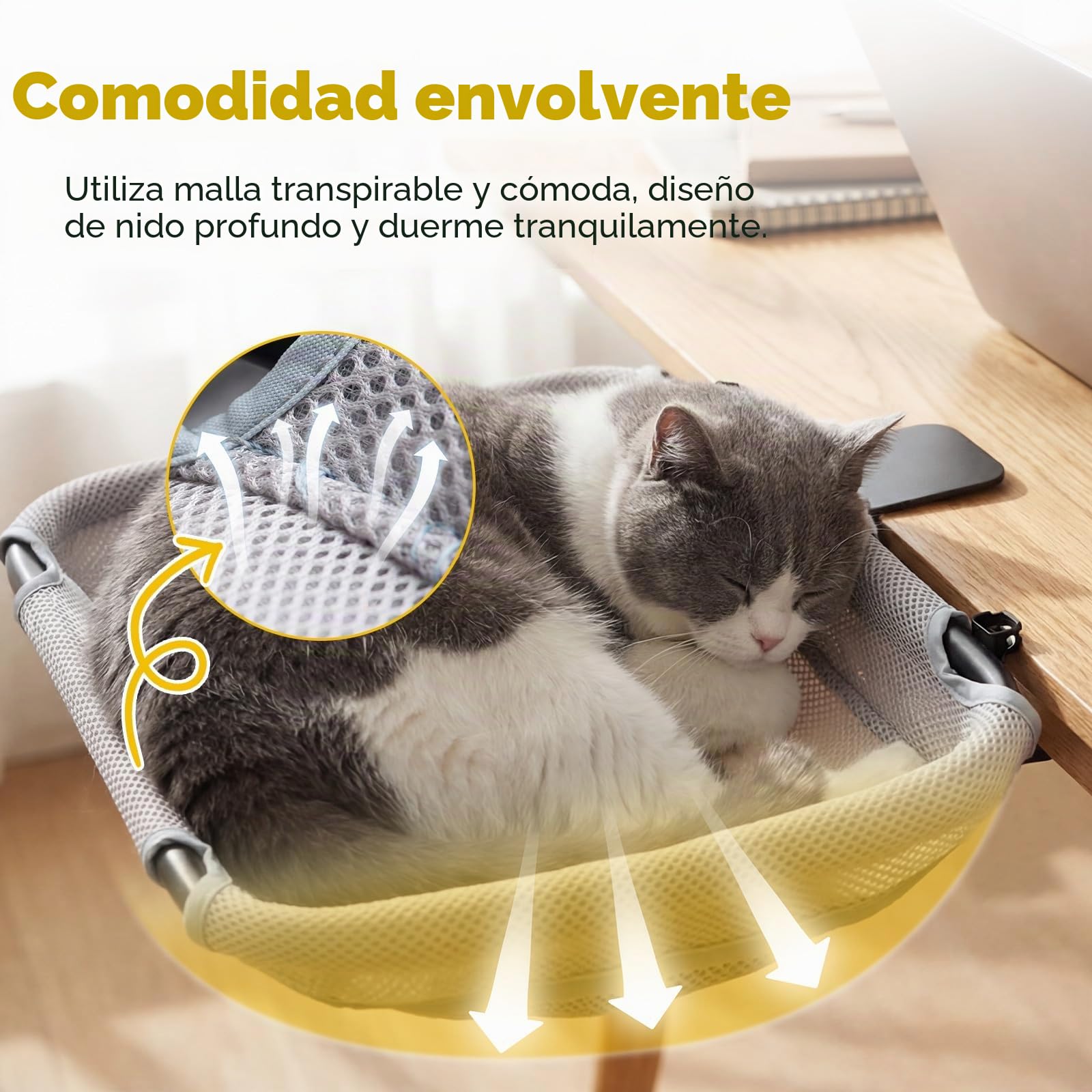 CATISM 2 en 1 Escritorio para Gatos & Plegable Hamaca GatoVentana de hasta 18kg, Lavable Cama para Gatos con Ventosa Fuerte para Oficina en casa