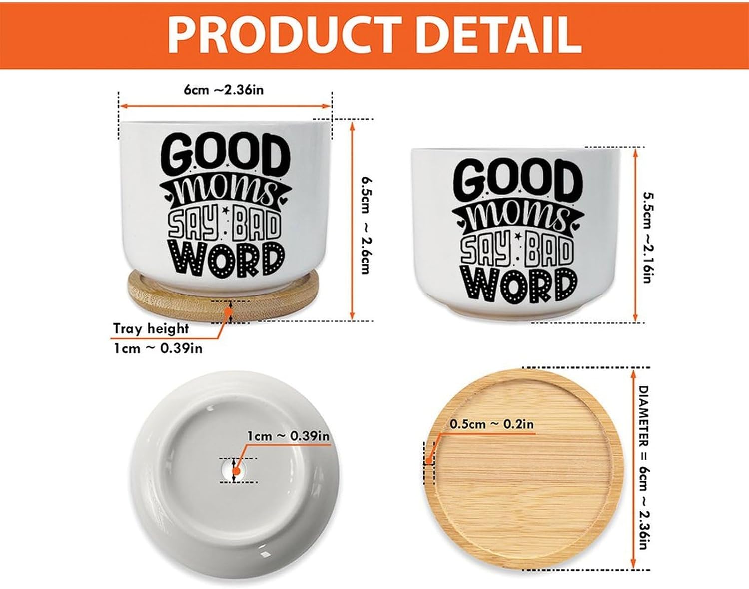 3 Piece Happy Mother's Day Garden Decor Succulent Pot Good Moms Say Bad Word Small Plant Pot Ceramic with Drainage Mother's Day Quote Mom Quotes Ceramic Planters