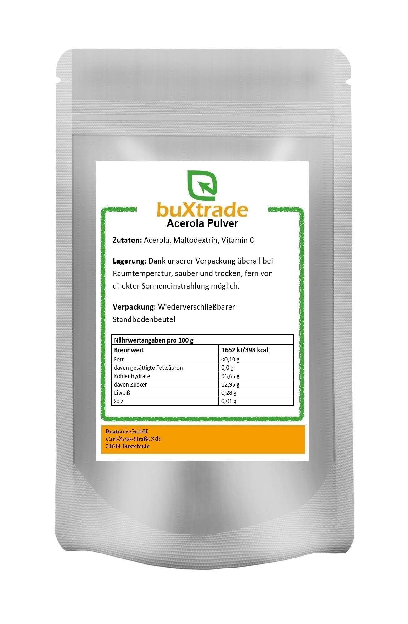 2 x 1 kg Acerola Pulver | Superfood | Vitamin C (28,1%) | Maltodextrin | Acerolapulver | Buxtrade | 2 kg