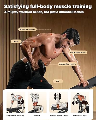 Miniatura 7 de KURONO 90 Adjustable Weight Bench, 1000LB Heavy Capacity Workout Bench Press for Home Gym, Foldable Incline Bench with Dragon Flag Handle 2023 New