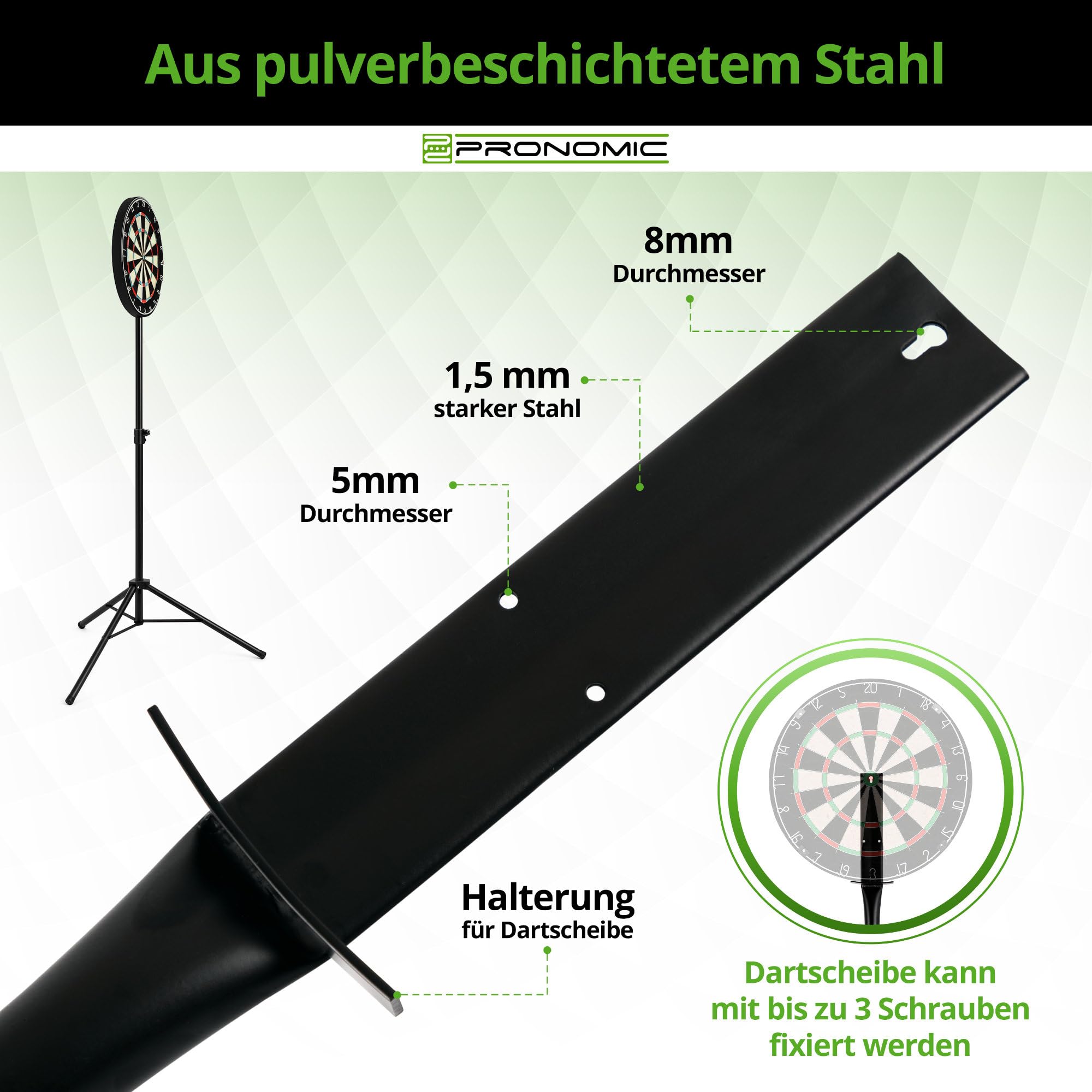 Pronomic DA-45S Ständer für Dartscheibe (Dartboard Halterung, Dartständer aus pulverbeschichtetem Stahl, stufenlos höhenverstellbar, Tasche)