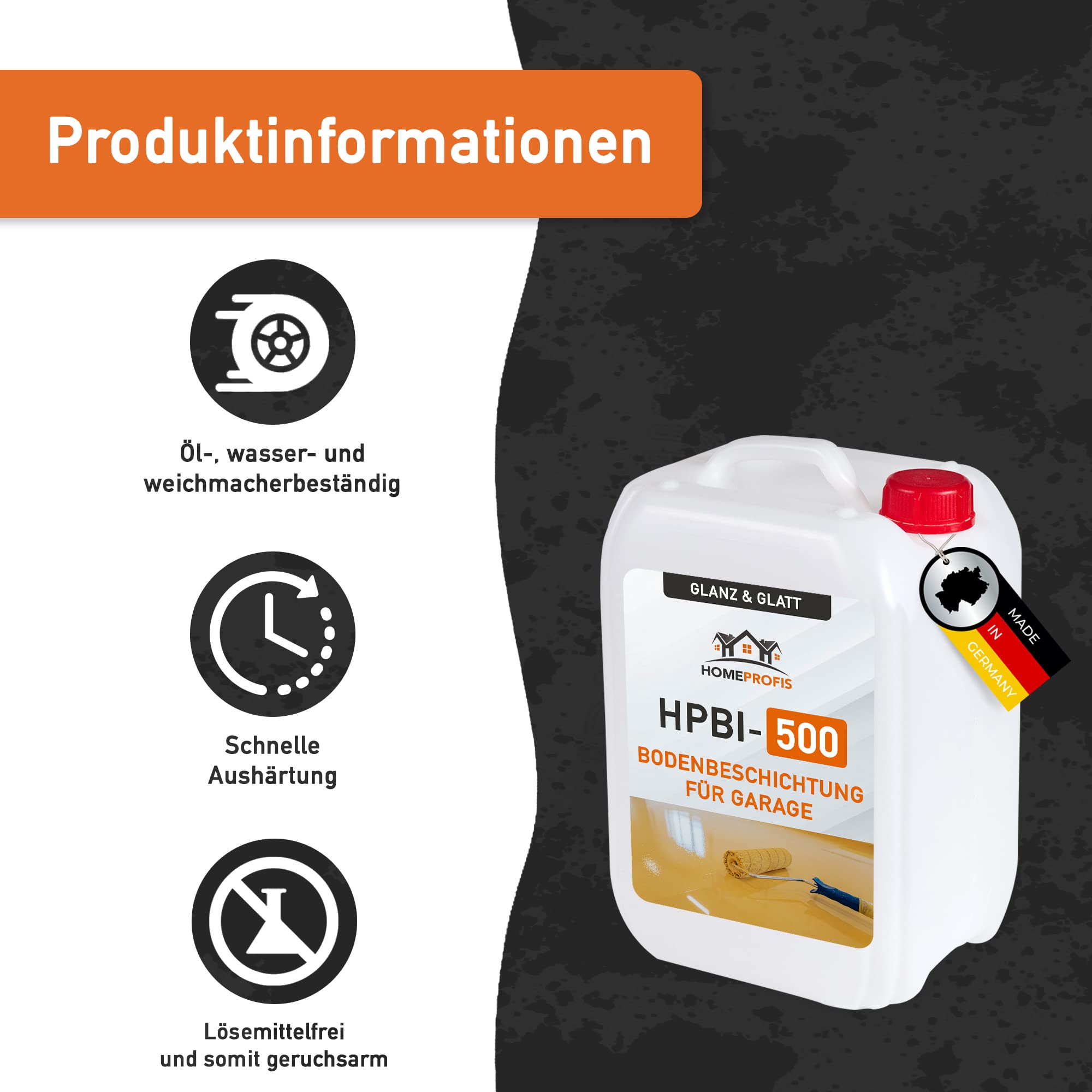 Home Profis® glänzender Garagenboden Flüssigkunststoff (10m²) | Über 30 Farben | Beton, Estrich & Fliesen | Bodenfarbe Innen | 2K Epoxidharz Bodenbeschichtung | RAL 7037 Staubgrau | HPBI-500