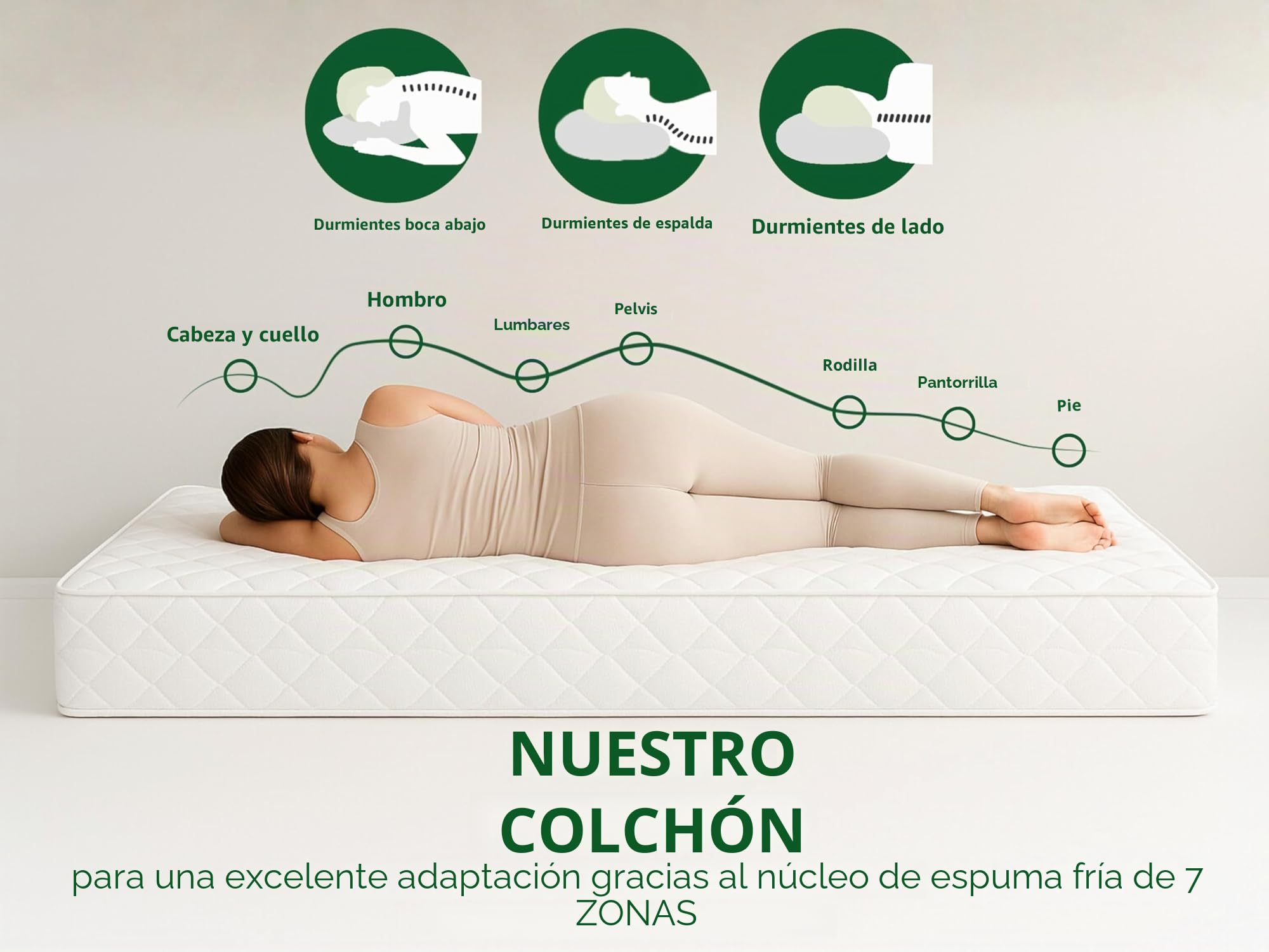DREAMSTAR Colchón Ergo Flex Duo muelles ensacados 7 zonas 17 cm H2-H3 Öko-Tex 90x200