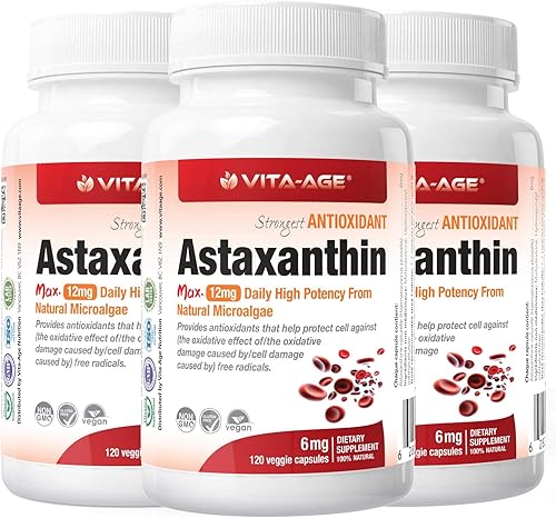 Vita-Age Astaxantina Ultra 12 mg, 120 cápsulas, apoya las articulaciones, la piel, la salud ocular naturalmente