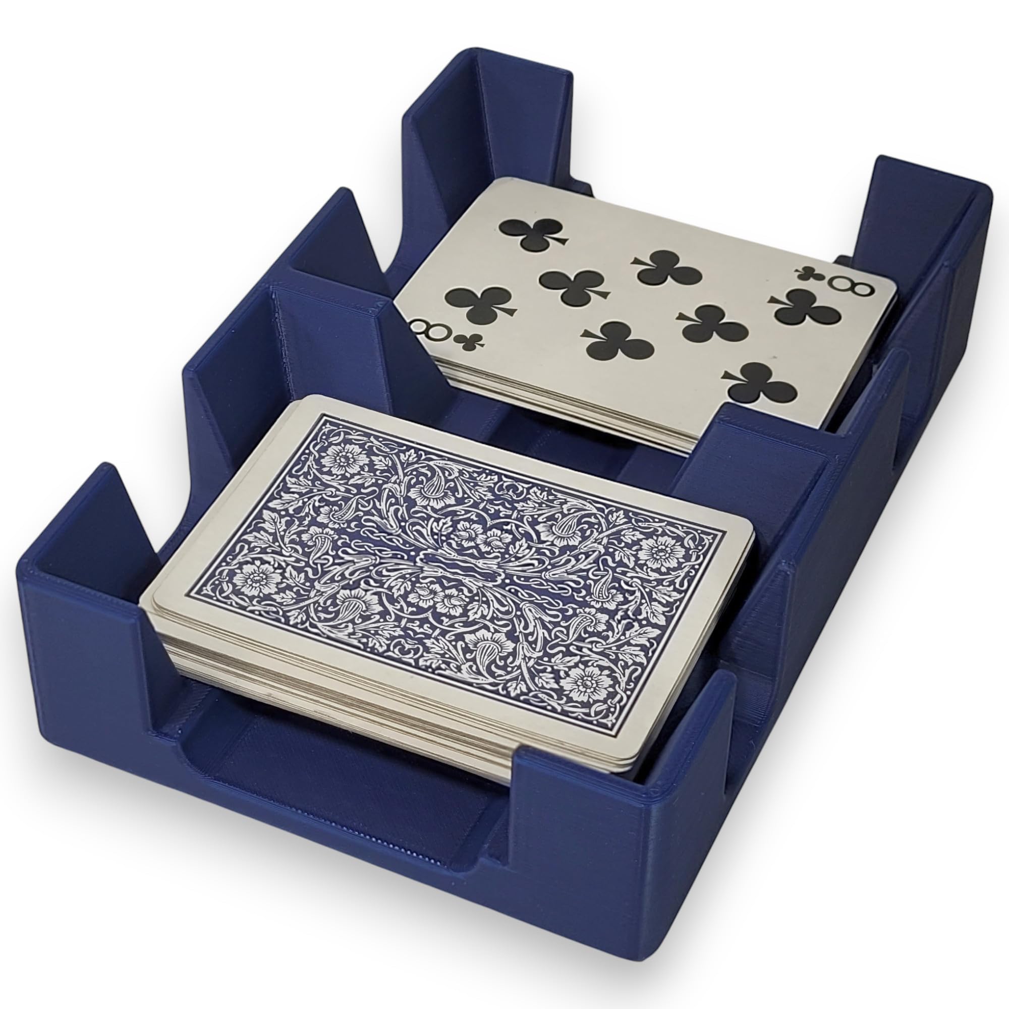 Deluxe Playing Card Tray or Caddy for card games like canasta, rummy, UNO and more - Cardian brand cardholder/caddy with felted bottom - Non-Swivel - Made in USA (Blue)