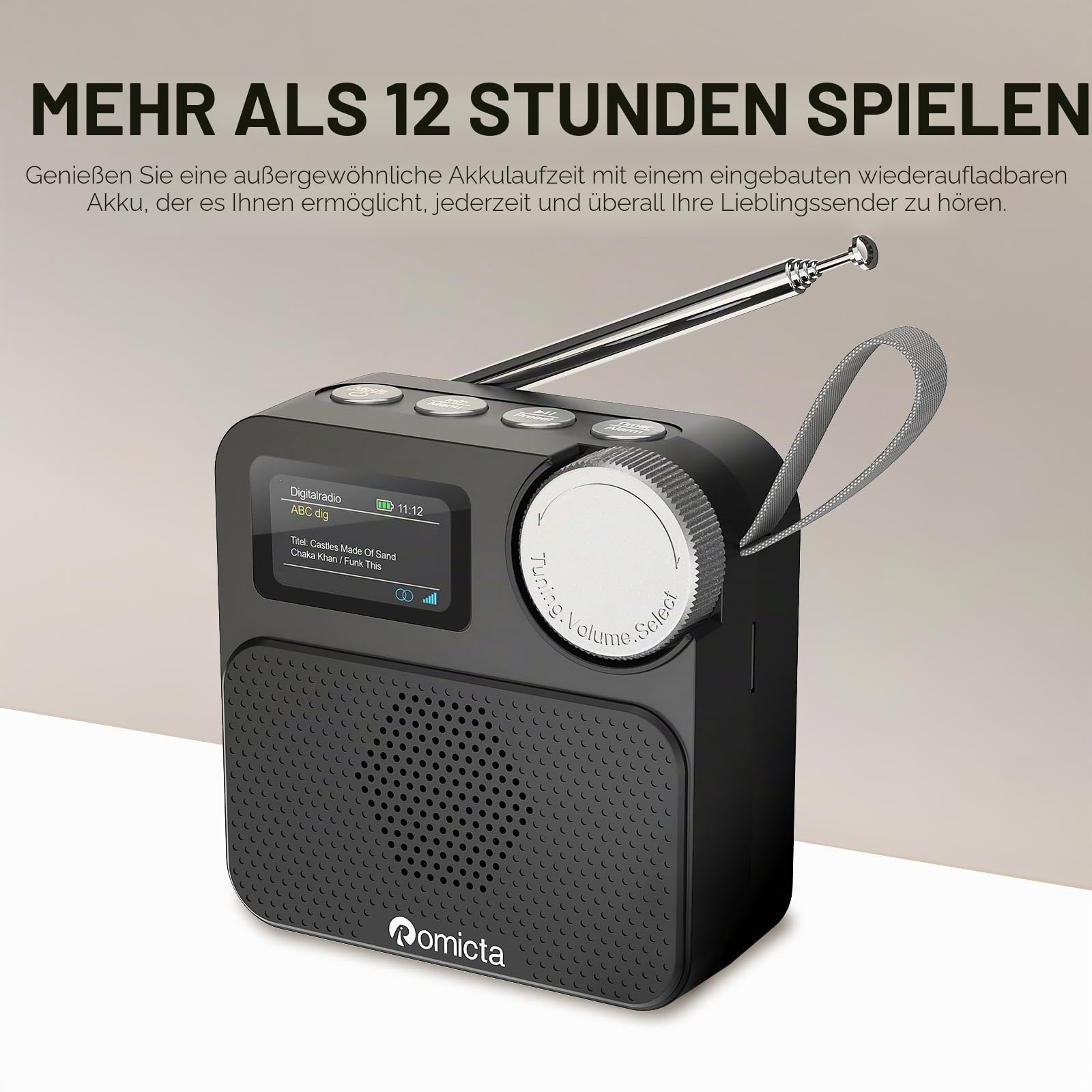 Romicta DAB/DAB+ Radio mit Bluetooth 5.0, tragbares Digitalradio mit UKW, Farbdisplay, MicroSD-Karten-Slot, Wecker & Timer, wiederaufladbar, ideal für Zuhause & unterwegs