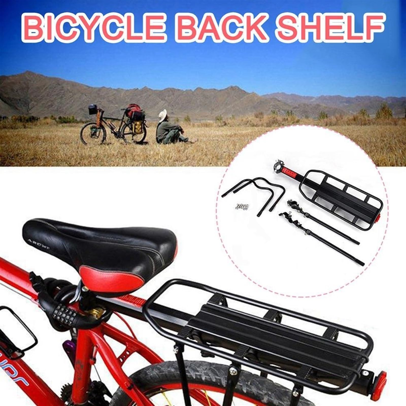 Portaequipajes Bicicleta Portador de equipaje de bicicletas Carga de aluminio Rack trasero Ciclismo Ciclismo Piedo Soporte Soporte para 20-29 pulgadas Bicicletas con herramientas de instalación Portab