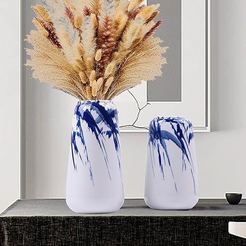 Miniatura 6 de Juego de 2 jarrones chinoiserie azules y blancos, juego de jarrones de cerámica blanca y azul, jarrones chinos, jarrones decorativos brillantes