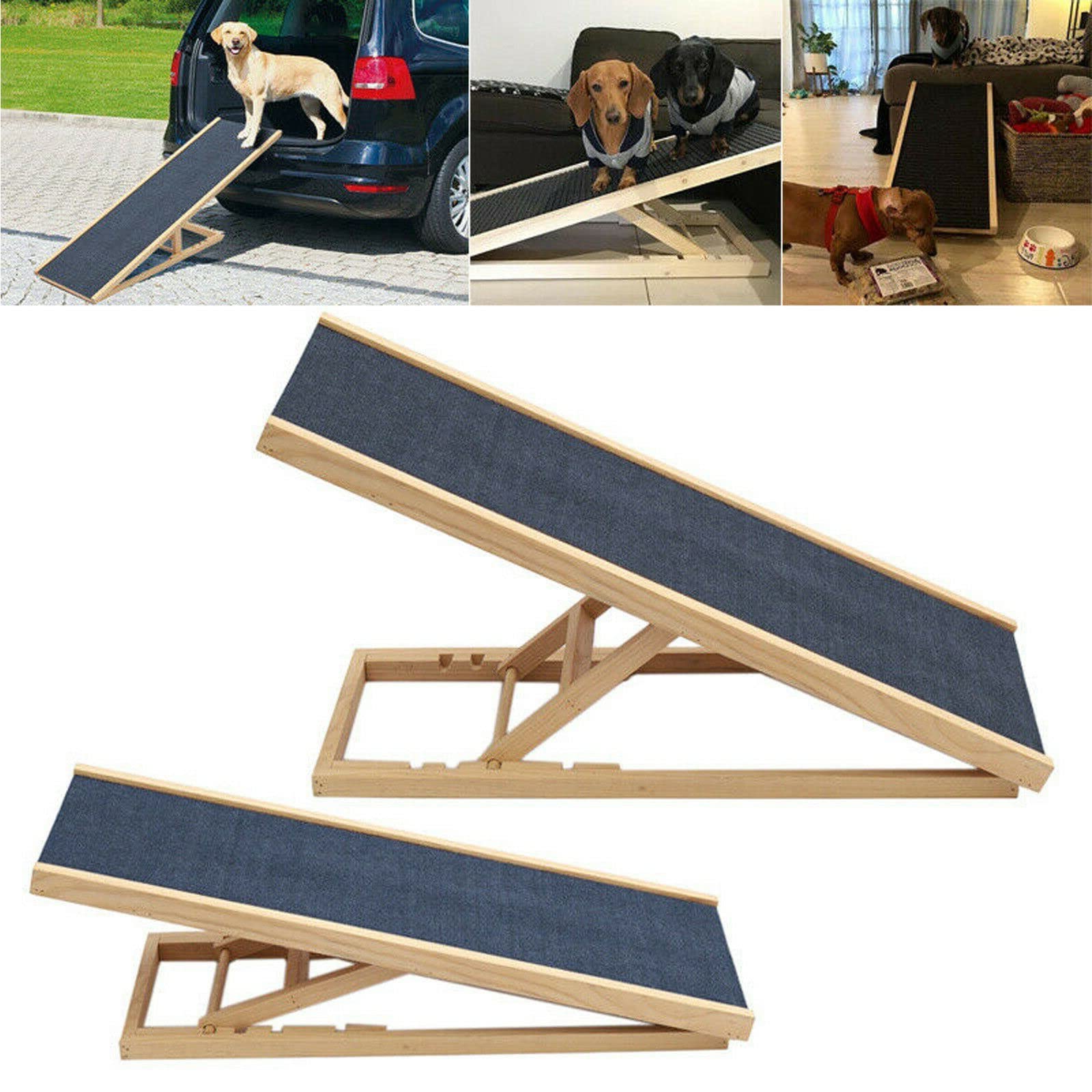 Dog Ramp Pet Puppy Adjustable Solid Wooden Ramp, Non-Slip Carpet, Pet Ladder for travel, Pet Ramp for Car for Puppy Dog, Portable Solid Wooden Dog Ramp for travel (L70xW35cm, H30-40cm)