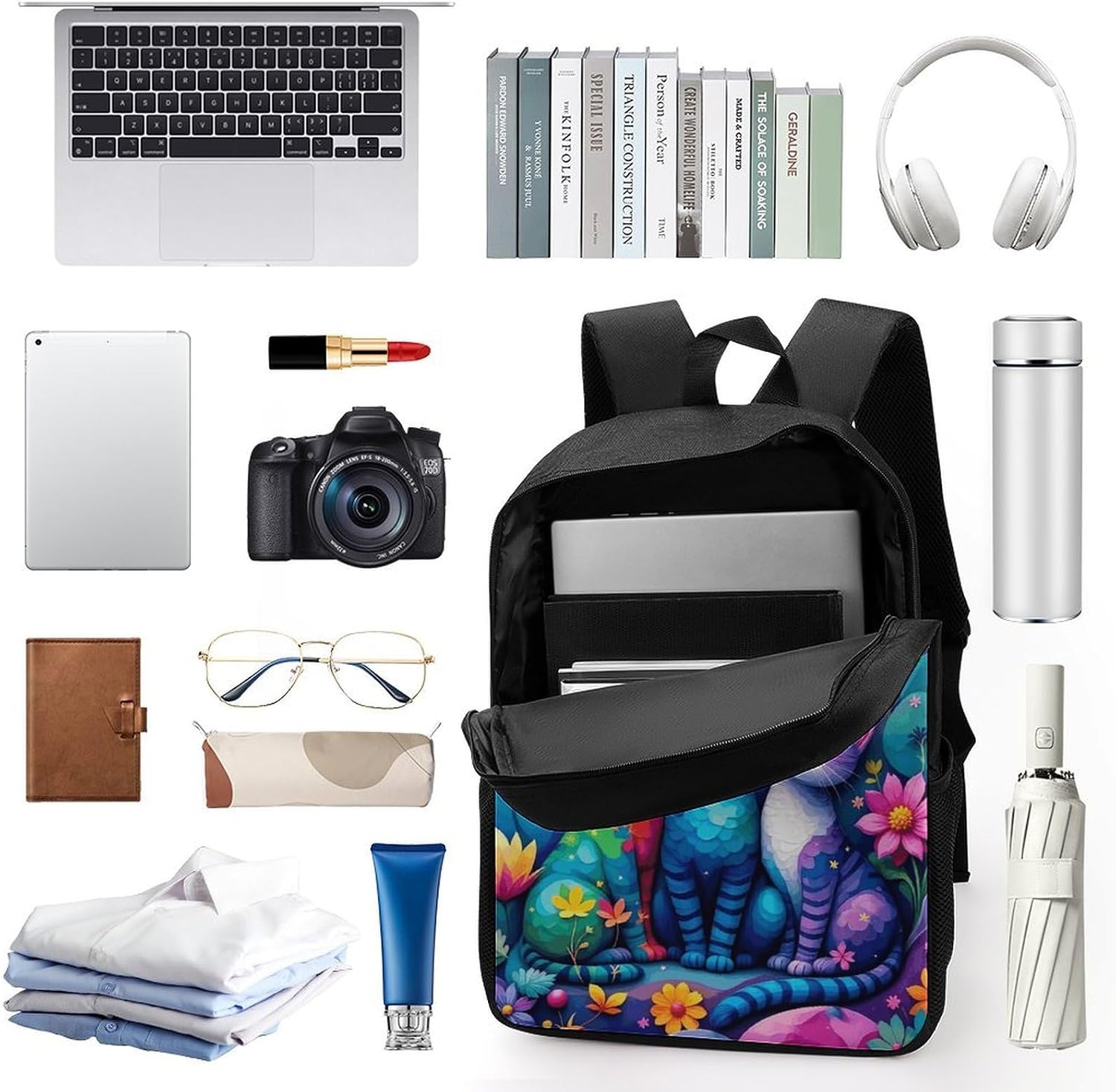 Colorful Cat Illustrations 17 Inch Lightweight Laptop Backpack image 3