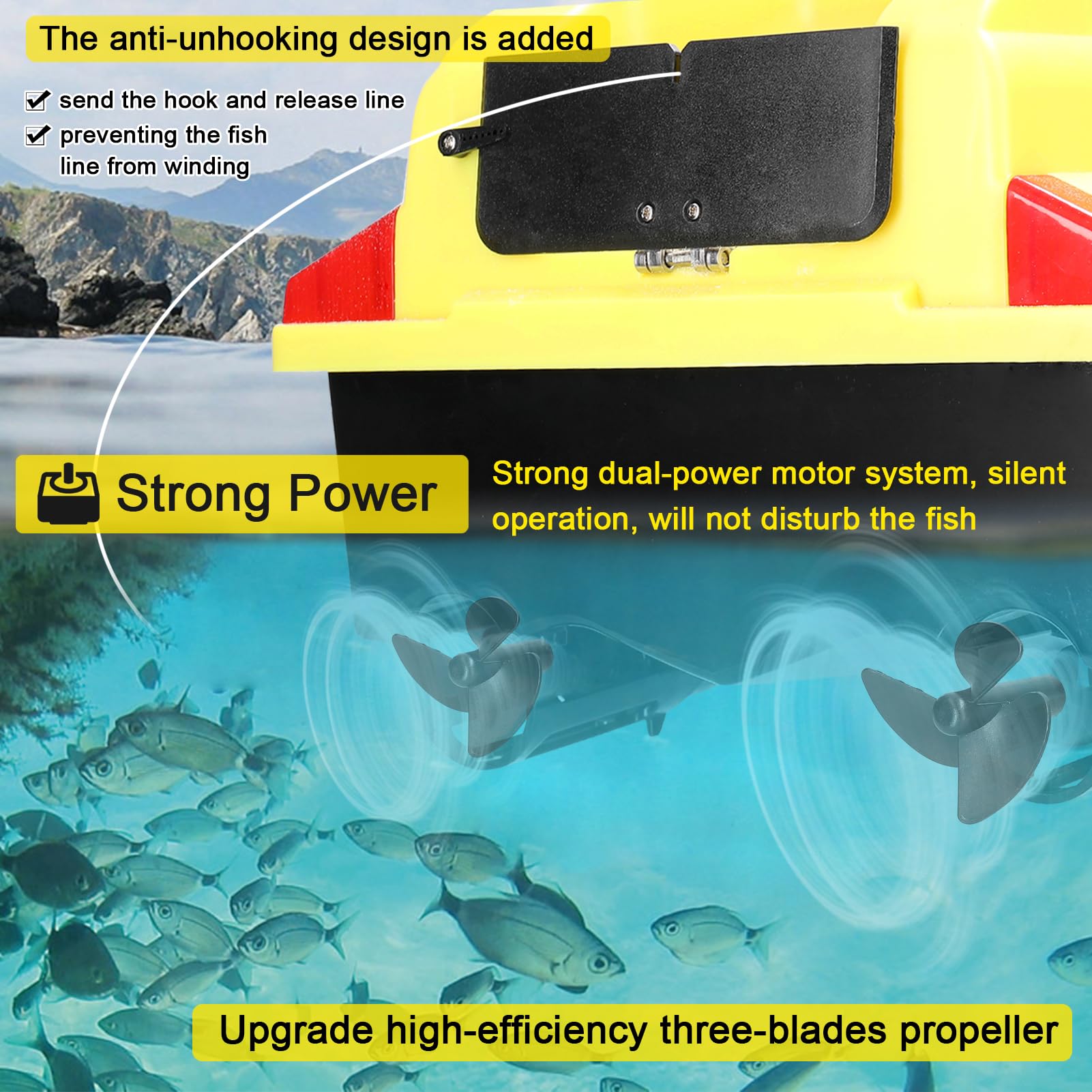 Barca esca da pesca GPS con telecomando da 500 m, fishfinder a doppio motore, supporto di carico da 2 kg, correzione automatica di crociera/ritorno/rotta con luce notturna, indicatore di direzione p