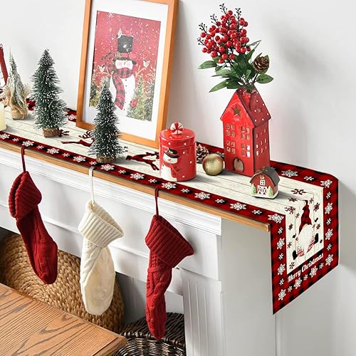 Miniatura 6 de OTOSTAR Camino de mesa a cuadros de búfalo rojo y negro, colección clásica de mesa de Navidad para cocina, comedor, banquete, restaurante, fiesta