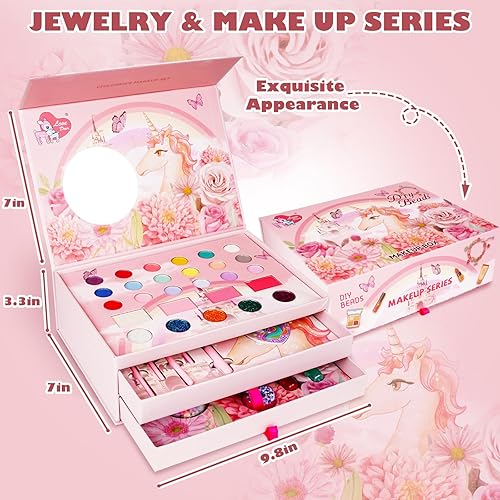 Miniatura 4 de Kit de maquillaje lavable para niñas con cosmético real, juego de maquillaje de juguete de simulación para niños pequeños con espejo de maquillaje,