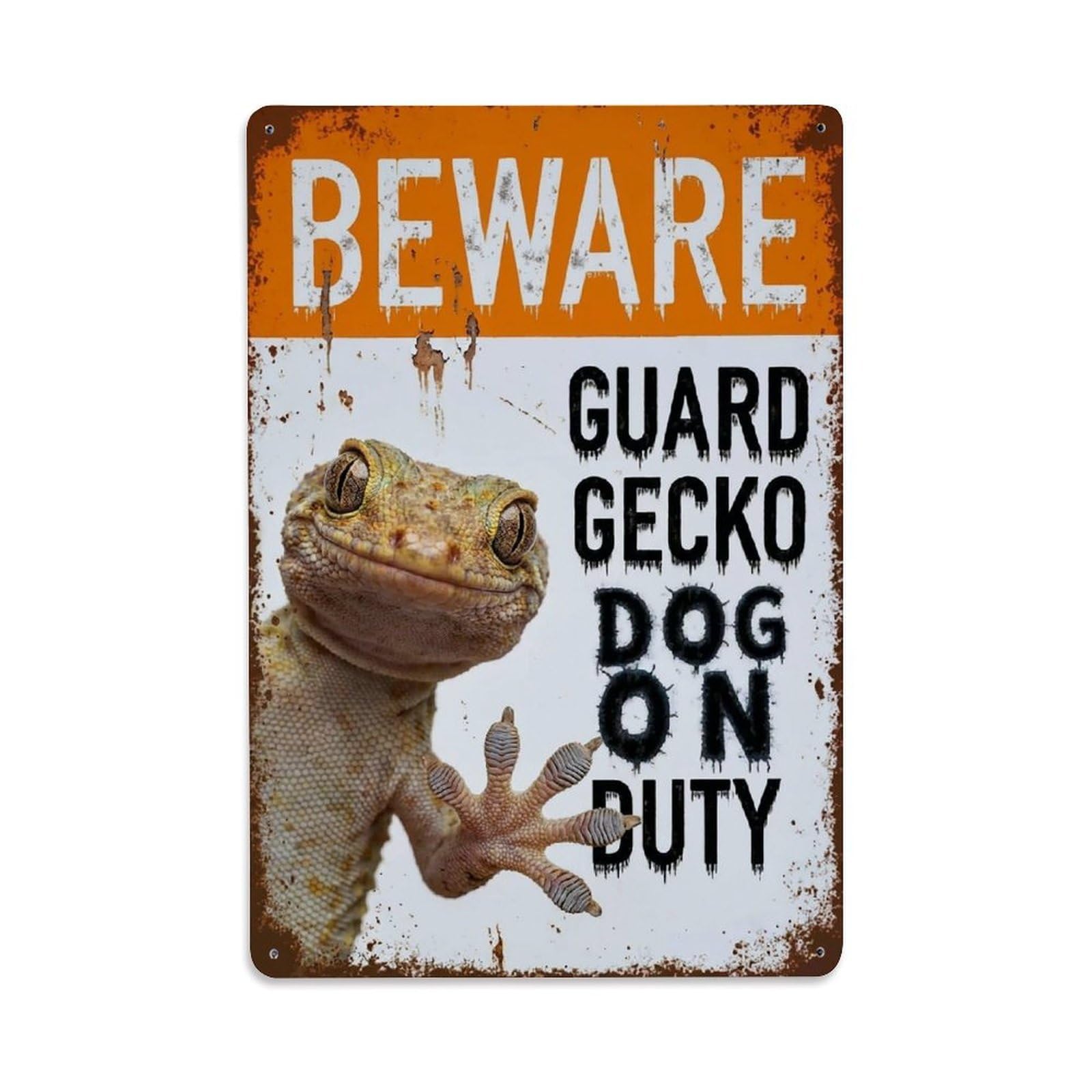 Vintage Funny Gecko Guard Beware of Pet Corner Metal Tin Sign Plaque Wall Decor for Cafe, Club Bar, Office, Garden Metal Poster 8x12Inch