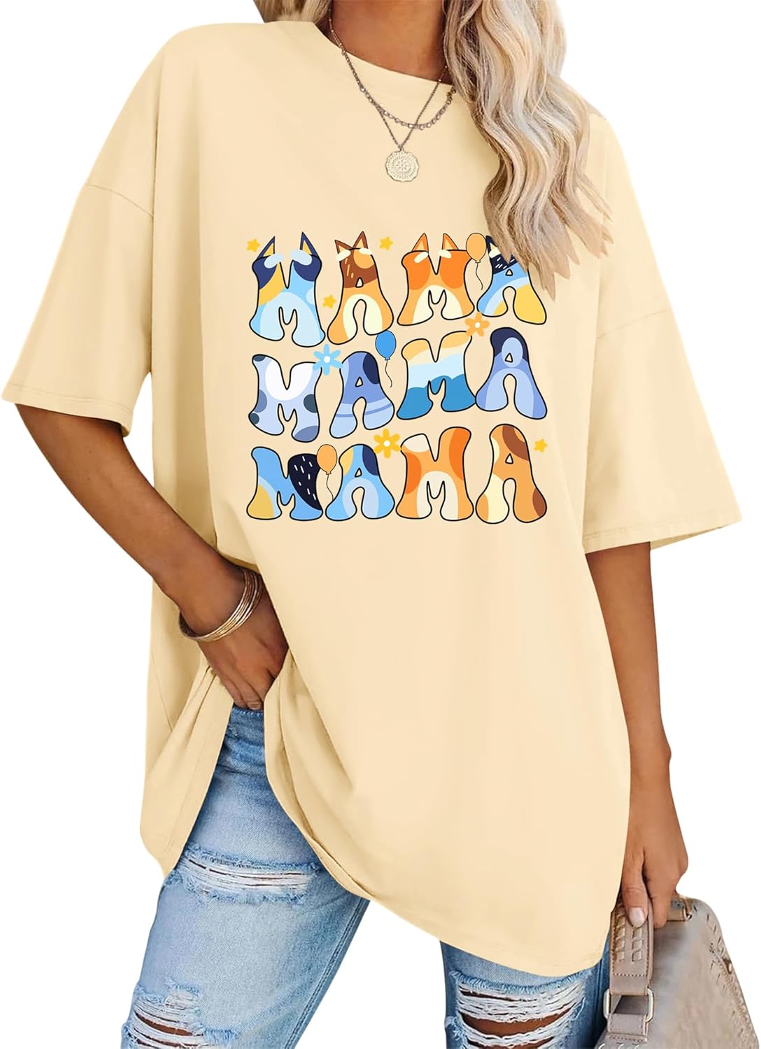 LOMON Oversized T Shirts for Women Short Sleeve Crewneck Summer Tops Loose Casual Mama Shirts Basic Tee