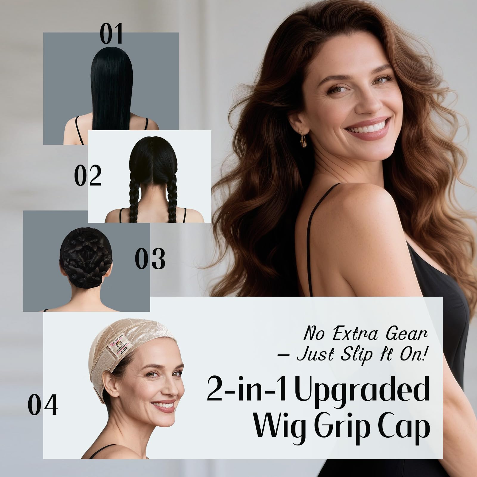 Dreamlover Wig Grip Cap per Parrucche Senza Colla, Cuffia per Parrucca 2-in-1 con Fascia Antiscivolo, Colore Carne, 1 Pezzi