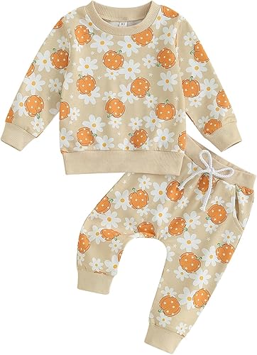 Miniatura 9 de Ropa de Halloween para bebé niña de 0 a 6 años, sudadera de calabaza, camisetas, camisetas y pantalones acampanados, conjunto de ropa de otoño