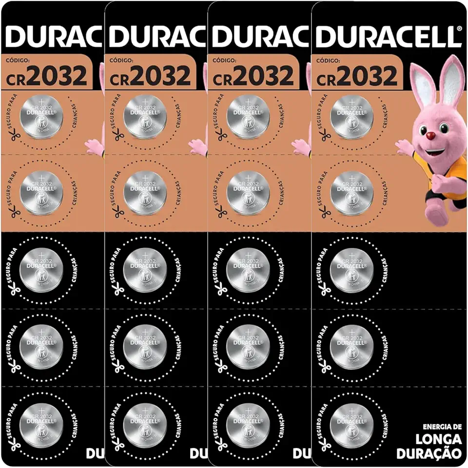 Duracell Pilhas Moeda CR2032 Pack 20 Unidades – Ideal para Placas Mãe e Controles Automotivos