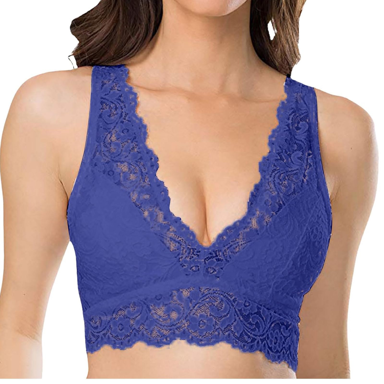 Lace Bralette for Women Plus Size Full Coverage Bras V Wirefree Plunge Bra Padded Bralette Comfortable Everyday Bra