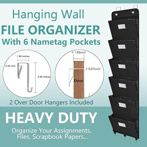 Miniatura 3 de Organizador de archivos sobre la puerta  6 bolsillos extra grandes para colgar en la pared, soporte de archivos de almacenamiento para revistas,